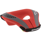 Alpinestars Youth Sequence Neck Roll, motorcross nekbeschermer, rood en grijs, voorzien van rode mesh-voering met grijze accenten en een zwarte band, witte merk- en logodetails, ergonomische bescherming voor jonge rijders