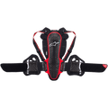 Alpinestars Nucleon KR-3 rugbeschermer, motorfiets rugprotectie, Smoke Black en rood, voorzien van een ergonomische rasterstructuur met wit logo, verstelbare schouderbanden en een brede niergordel met zijdelingse ribbescherming, ontworpen voor schokabsorptie en ademend vermogen